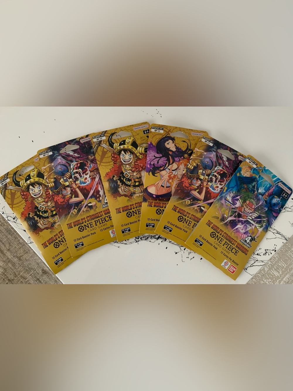 LOT OF 6 One Piece OP-17 The Worlds Strongest Warriors Sleeved Booster Packs NEW